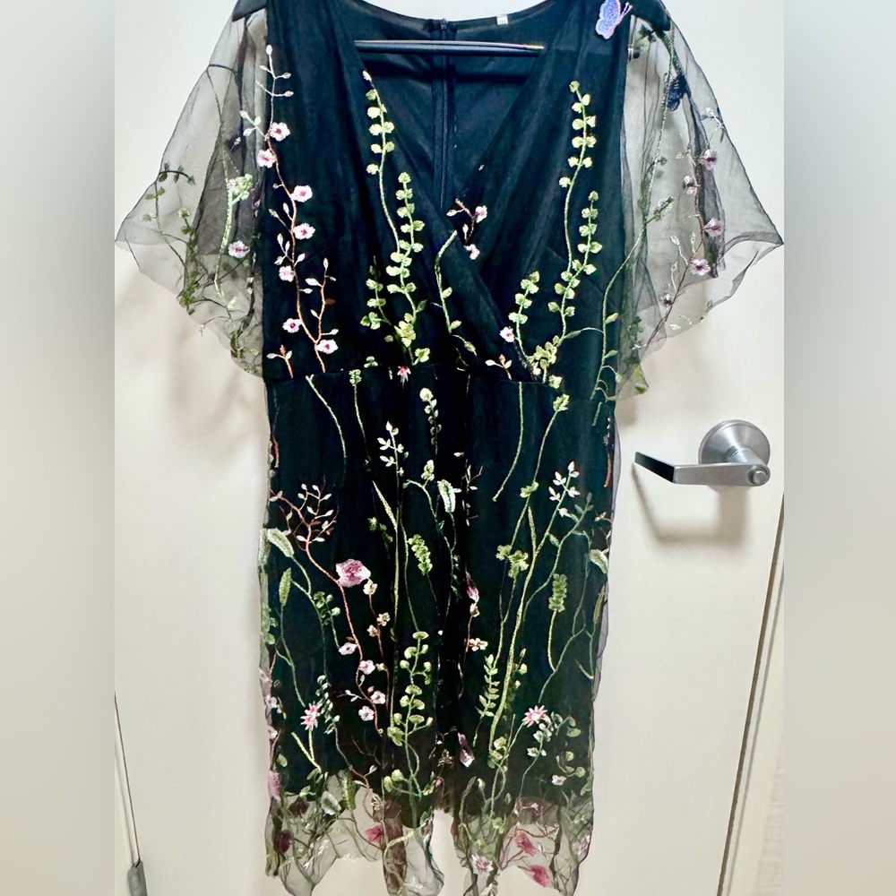 Floral Embroidered Black Dress